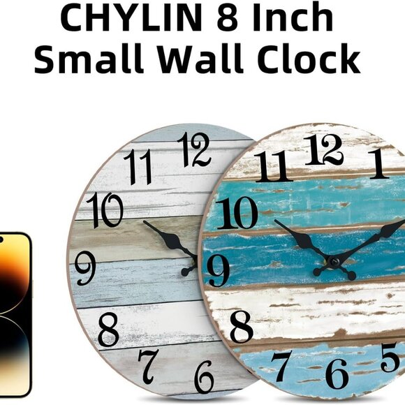 Wall Clock, Beach Themed Blue Wall Clocks Battery Operated Silent Non-Ticking, 8 - Picture 5 of 9